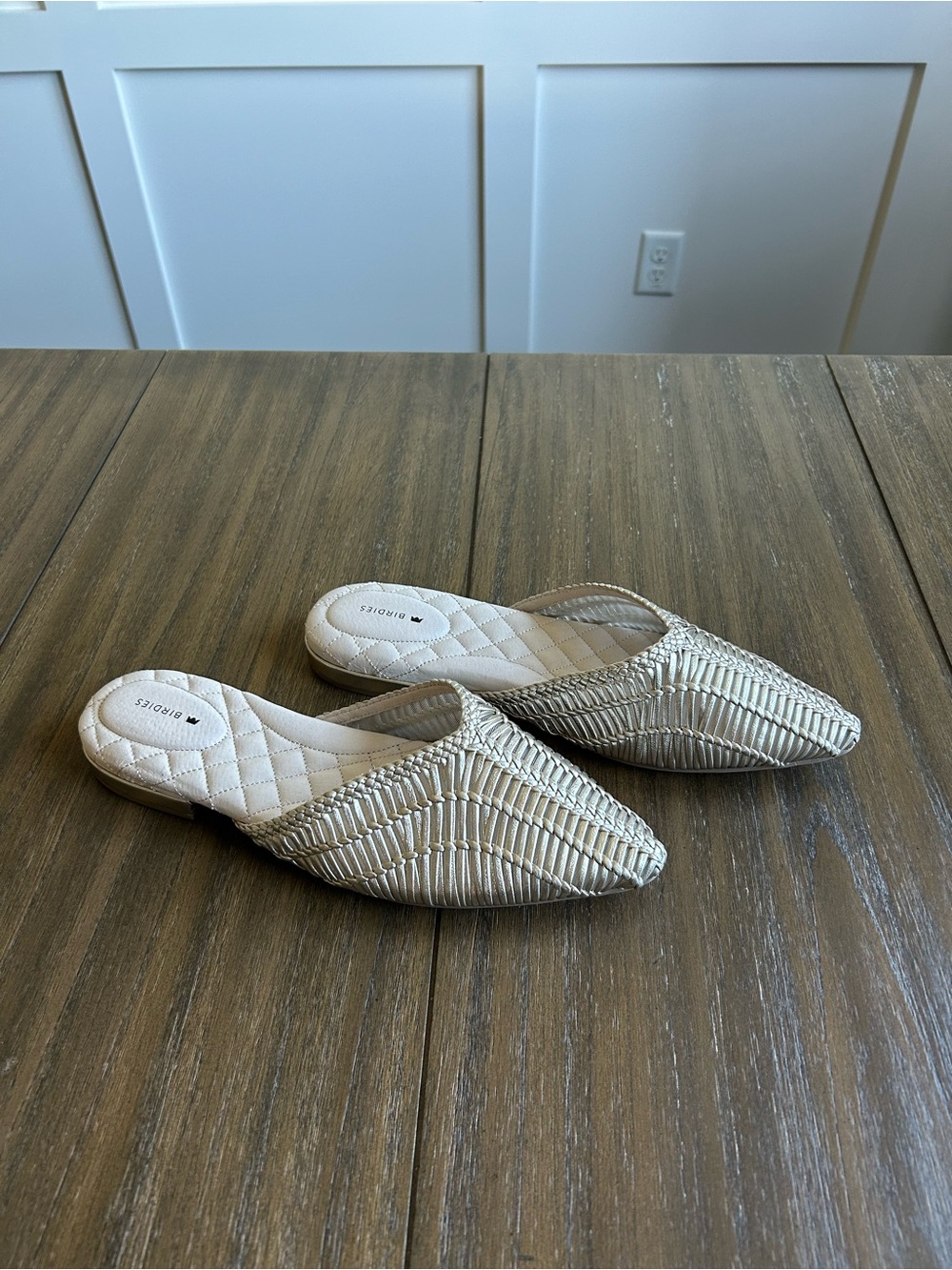 New BIRDIES The Swan - Women's Metallic Woven Pointed-Toe Mules - 9.5